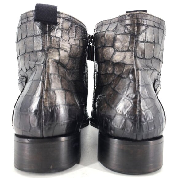 JO Ghost Crocodile Print Mens 13 US EU46 Gray Leather Zipper Ankle Boots Italy - Picture 6 of 16